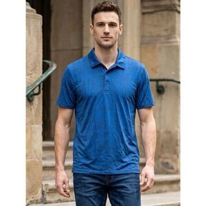 NWT VRST Men’s Blue Polo Black Pattern Moisture Wicking - Size Small